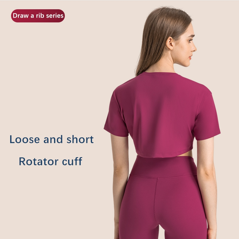 Xsunwing Ropa Deportiva Mujer Short Sleeve Tees Rib Knitted Casual Tops Active Workout Running Yoga T-Shirt Ladies Sportswear Gym Wear