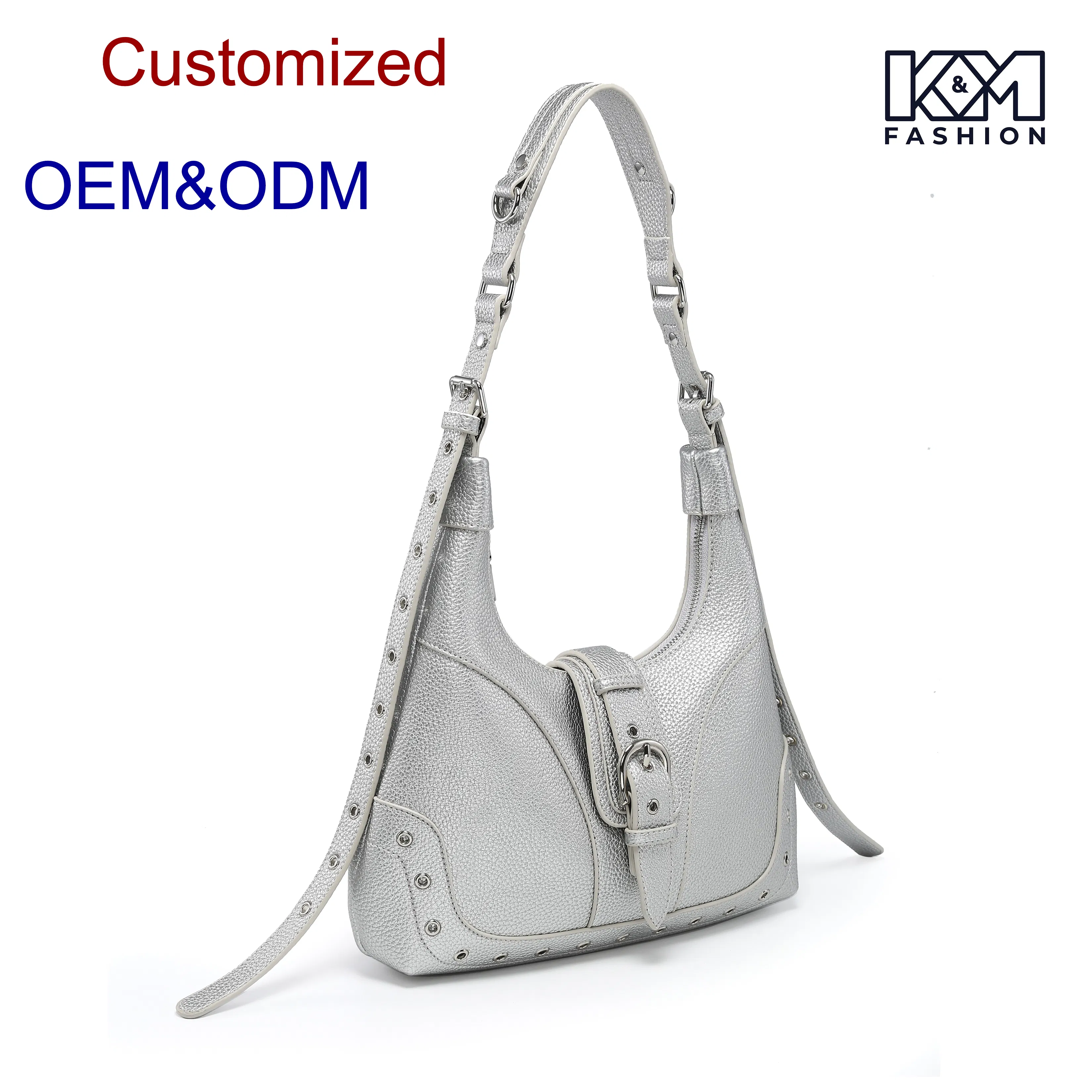 Chic Metallic Hobo Tote Bag with Eyelet Design for Fashion Lovers