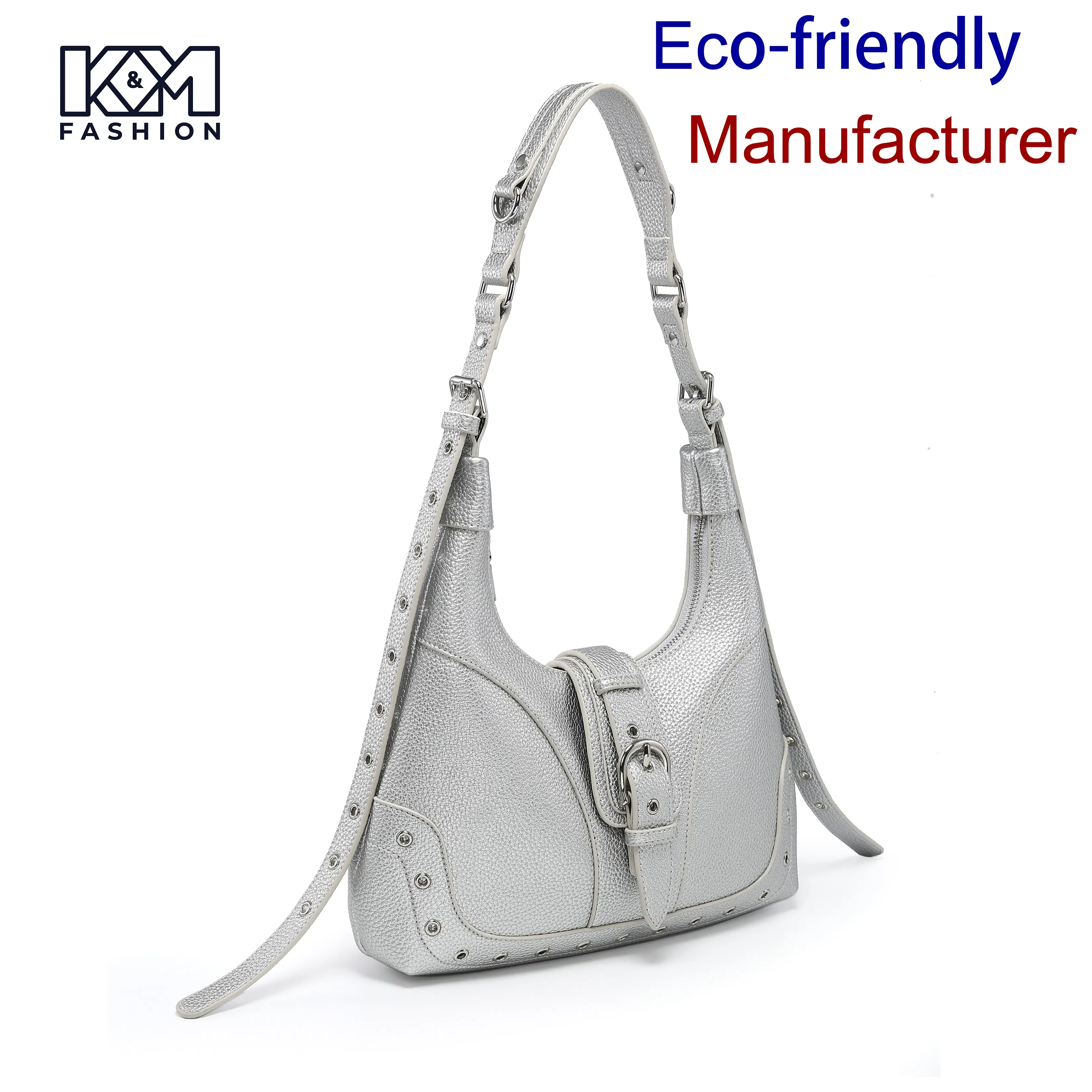 Chic Metallic Hobo Tote Bag with Eyelet Design for Fashion Lovers