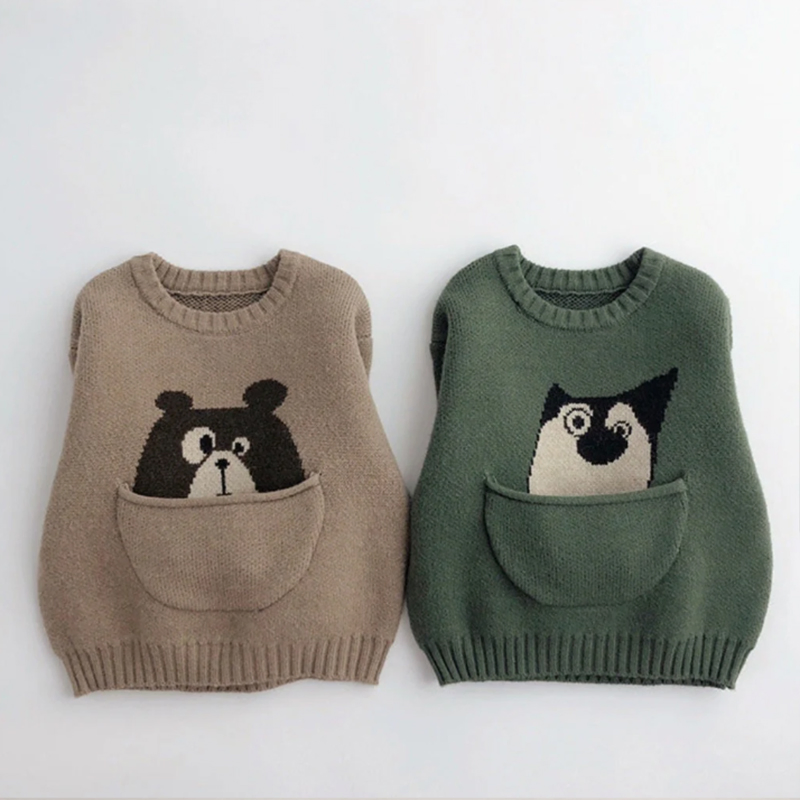 Autumn Fashion Casual Pullover Sweater Kids Cute Cotton Jacquard Cartoon Pattern Toddler Clothes