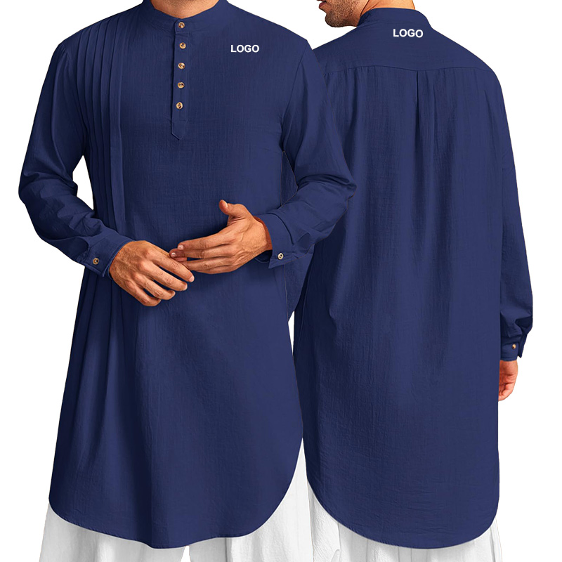 Men's Thobe (long-sleeved cotton Henley shirt) , Casual Muslim Formal Wear, Kurta (top)