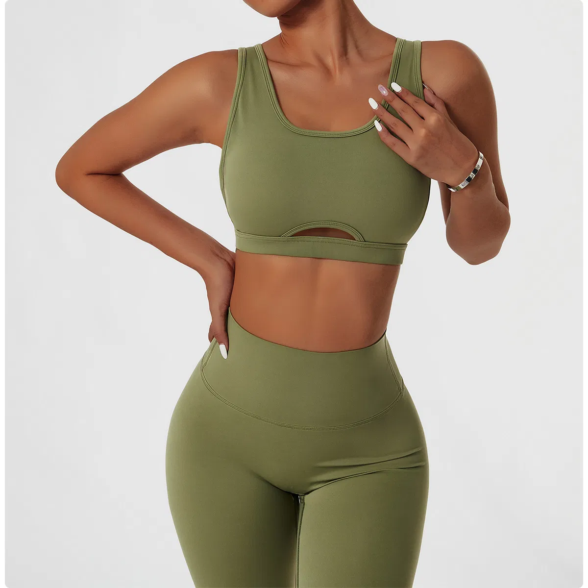 Eco Friendly Recycled Fabric Activewear Nude Sport Bra Yoga Clothing Set Sustainable Gym Fitness Sets