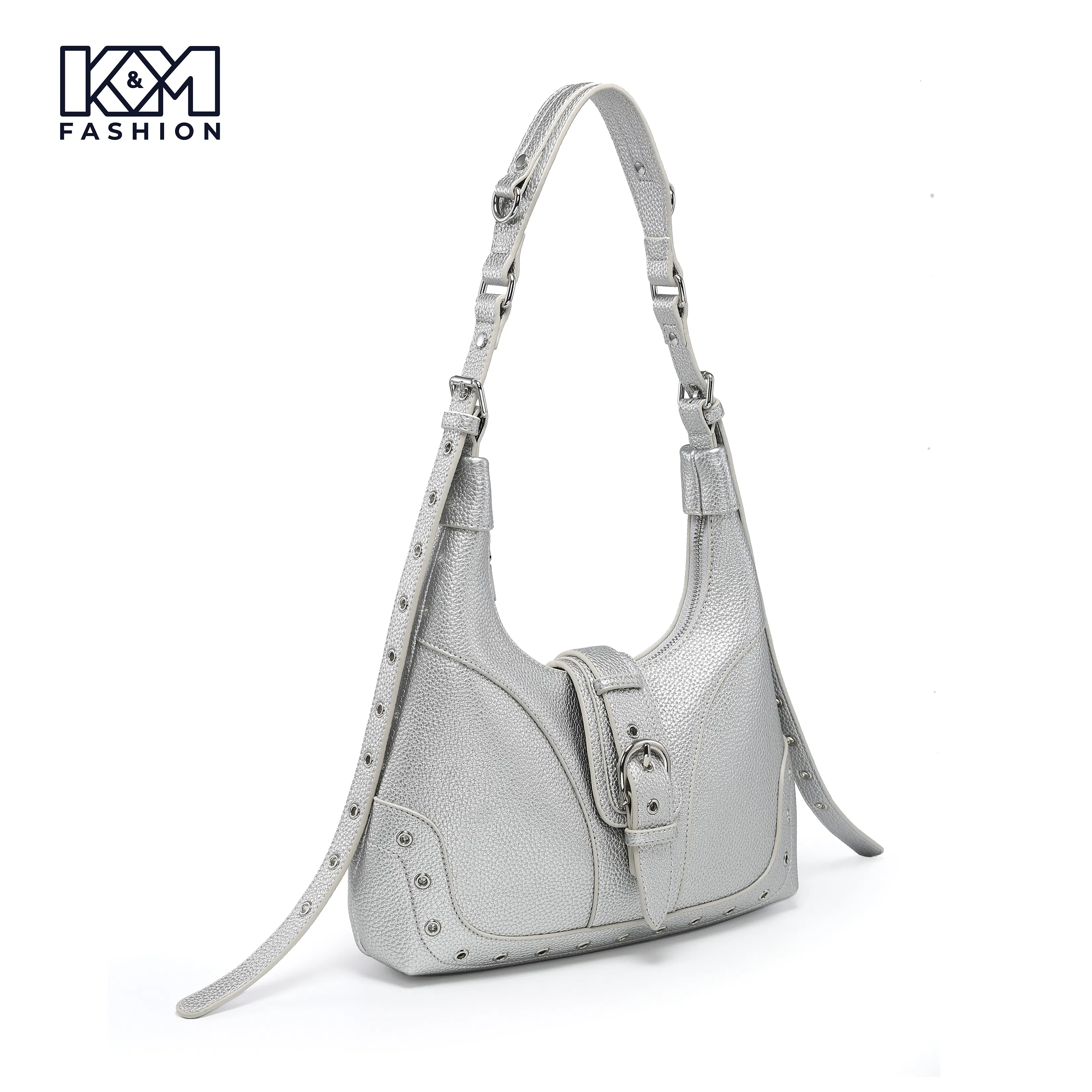 Chic Metallic Hobo Tote Bag with Eyelet Design for Fashion Lovers