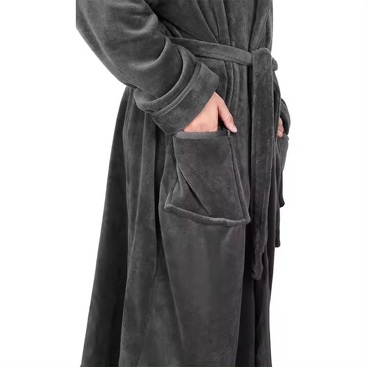Men Fleece Bathrobe Plush Short Robe Long Sleeve Robe Attached Belt Soft Sleepwear Ladies Loungewear