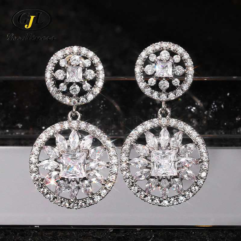 New Fashion Elegant Party Jewelry for Women Geometry Crystal Dangle Earrings