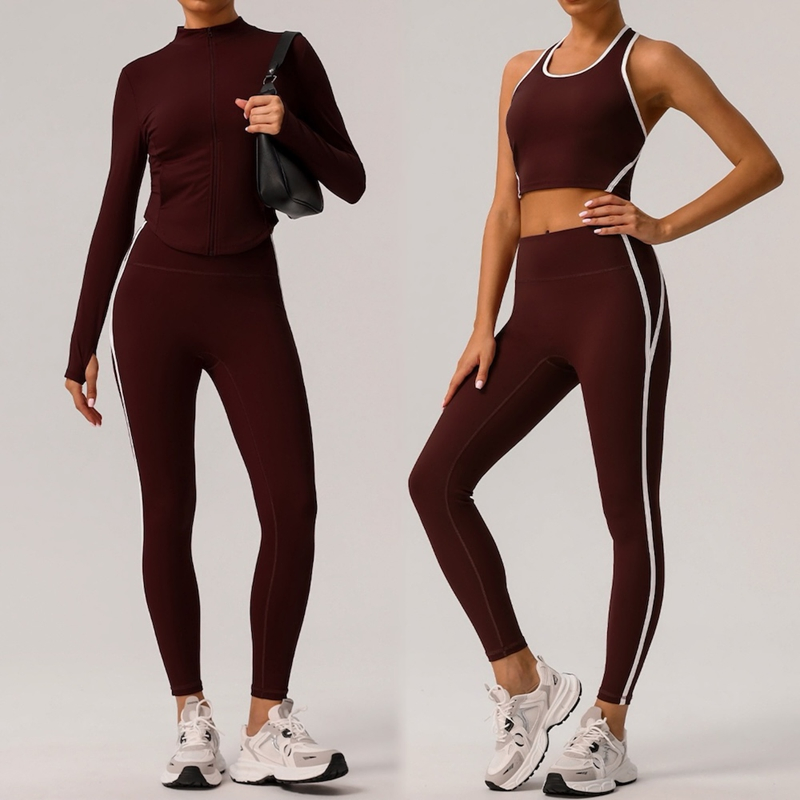 3 Piece Lounge Active Wear Sets for Women Bodycon Sweatsuits Yoga Jogging Track Outfits Jacket + Leggings Fitness Activewear Exercise Clothes Suit