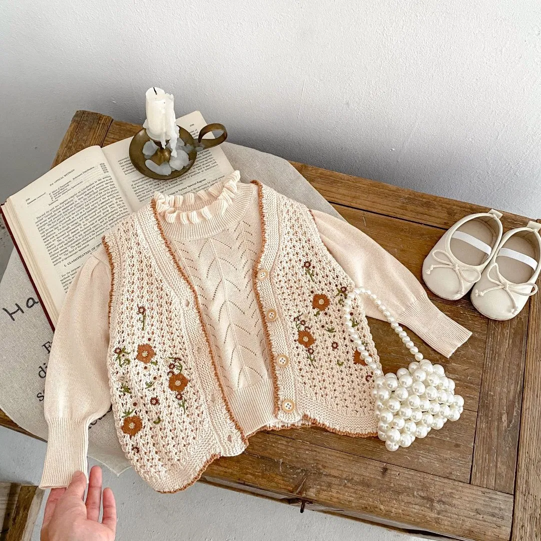 Autumn Infants Children Basic Knitwear Clothing Baby Girls Ruffle Collar Knitted Sweater