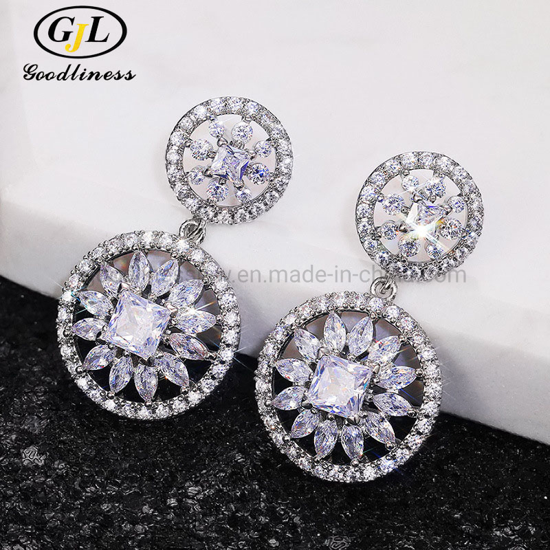 New Fashion Elegant Party Jewelry for Women Geometry Crystal Dangle Earrings