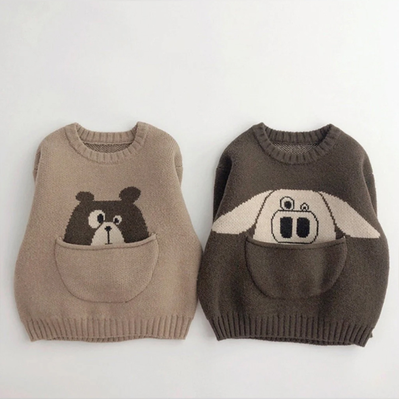 Autumn Fashion Casual Pullover Sweater Kids Cute Cotton Jacquard Cartoon Pattern Toddler Clothes