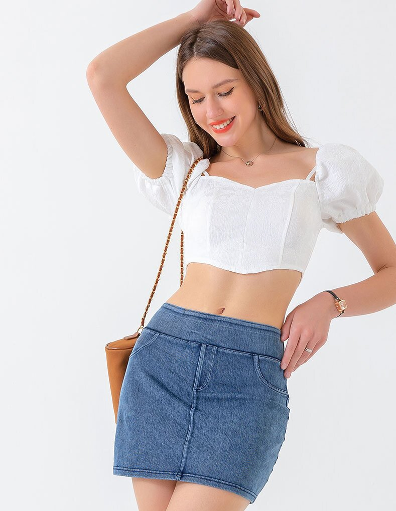 Summer New High Waist Denim Skirt Women's High Elastic Sexy Gym Wear Short Skirt