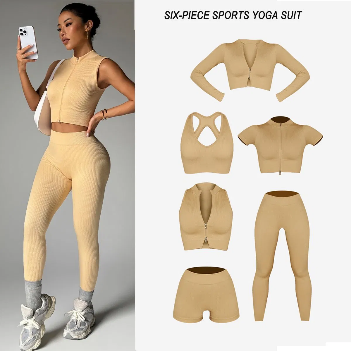 Wholesales 5 PCS Activewear Sports Underwear Fitness Clothes for Women Sports Tank Top Biker Shorts Gym Leggings Jacket Top Yoga Set