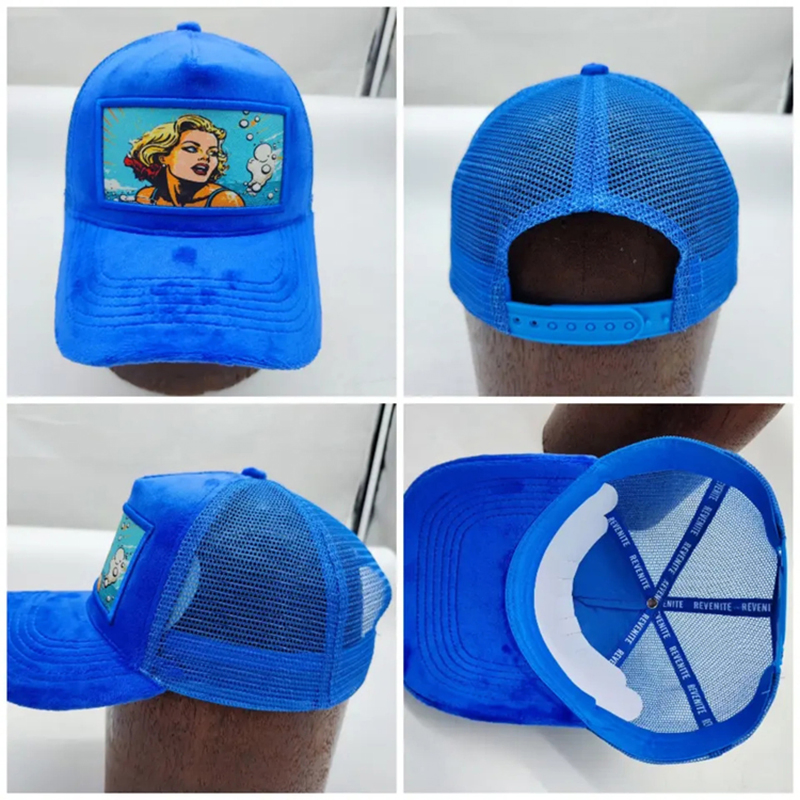 Mesh Custom Hat Embroidery Logo Velvet Caps Patches Fuzzy Velvet Trucker Cap