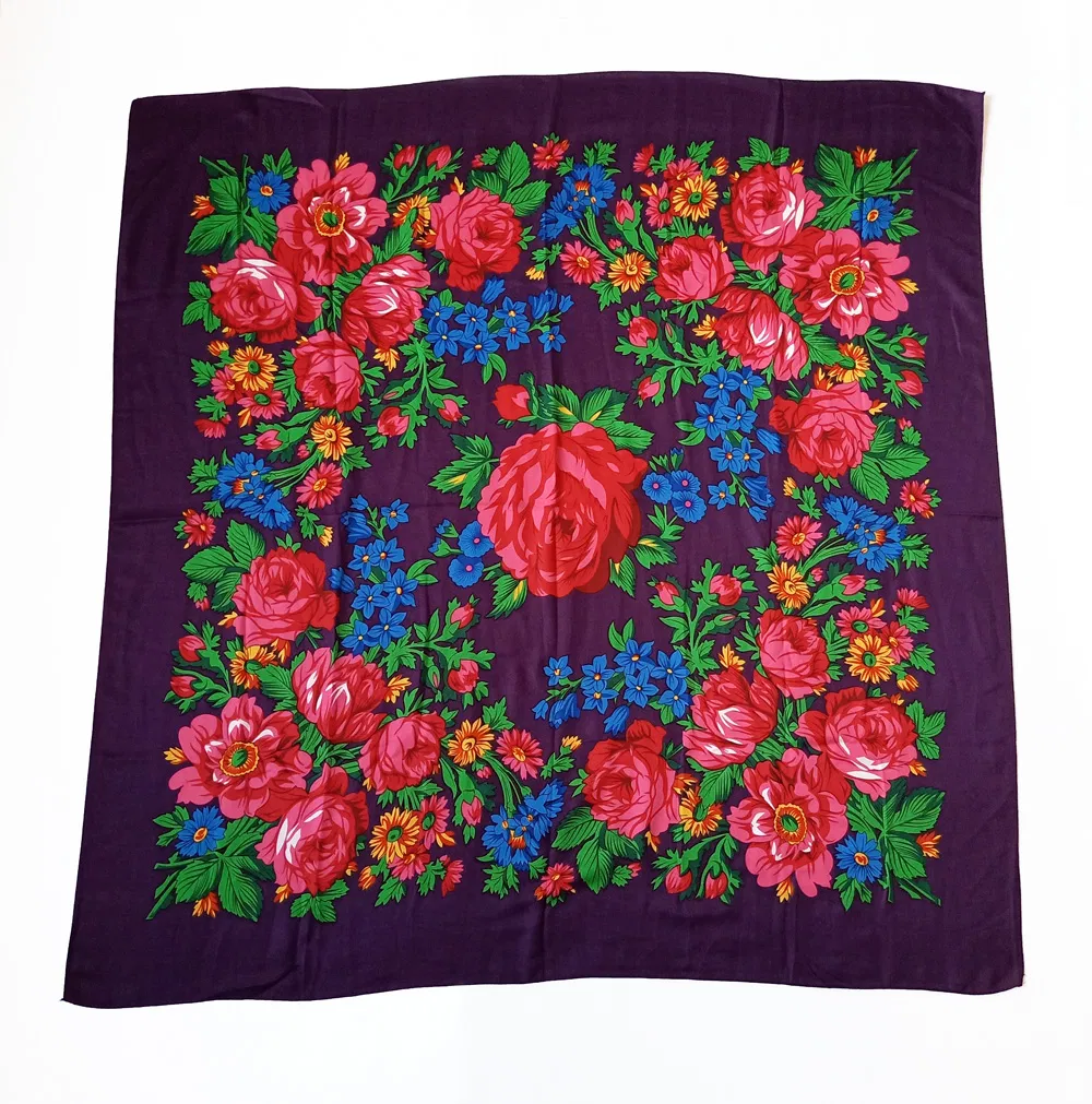 140*140cm Maxi Woge Unique Bright Muffler Dress Scarves Women Print Polyester Fabric Square Factory Floral Shawl