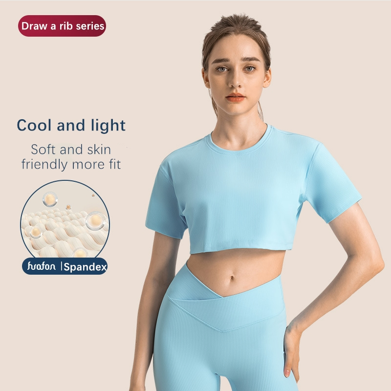 Xsunwing Ropa Deportiva Mujer Short Sleeve Tees Rib Knitted Casual Tops Active Workout Running Yoga T-Shirt Ladies Sportswear Gym Wear