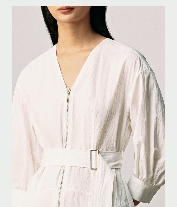 Luxury Women Shirt Dress Wholesale Customized Front Zipper Closure Waist Belt Detail Women Dress for Summer Wear