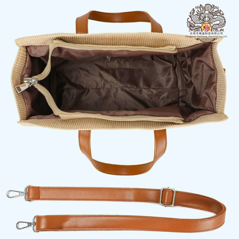 Chic Customizable Corduroy Handbag - Stylish Vintage Zipper Tote