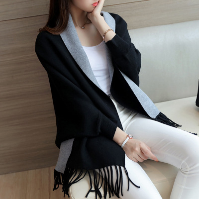 High Quality Winter Fashion Korean Style Customized Knitted Scarves Women Batwing Fringe Shawl Capes