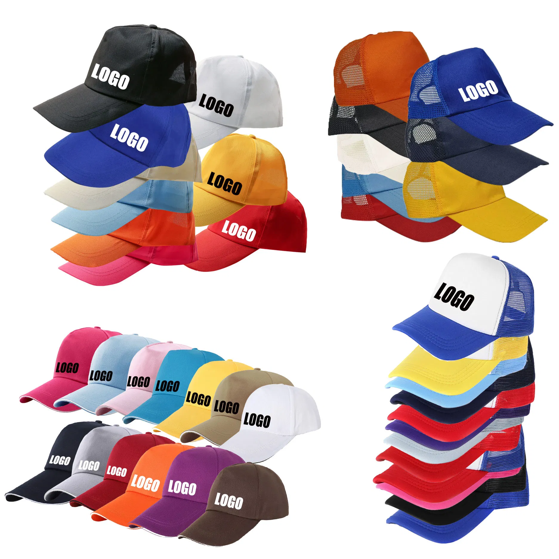 Factory Wholesale 100% Polyester Hard Top Structured Plain 6-Panel Sports Baseball Cap Custom Logo Blank Trucker Cap Hat