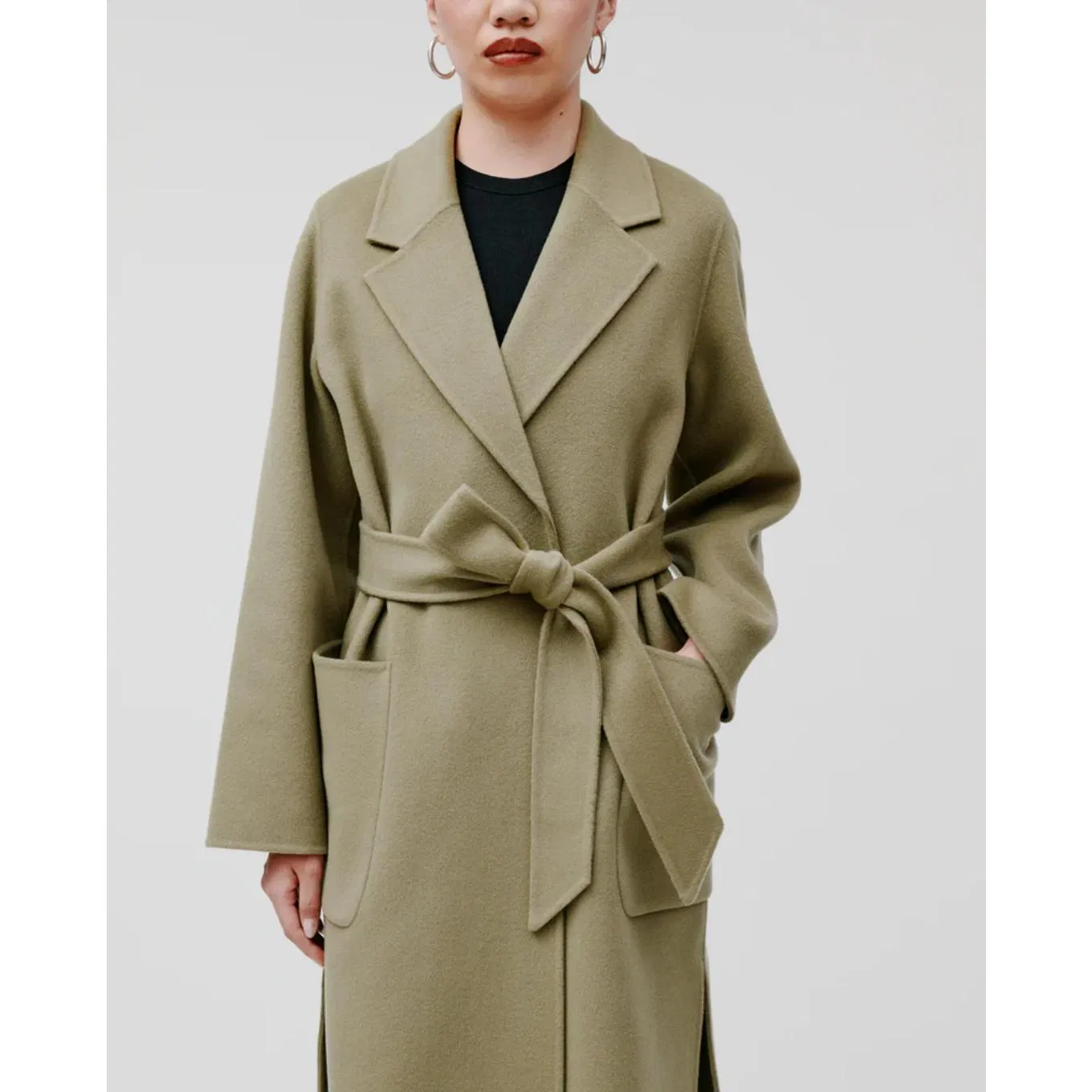 High-End Wholesale Women's Wool Coat Customized Waist Belt Open Closure Cashmere Wool Long Fit Wool Coat for Woman Winter Wear