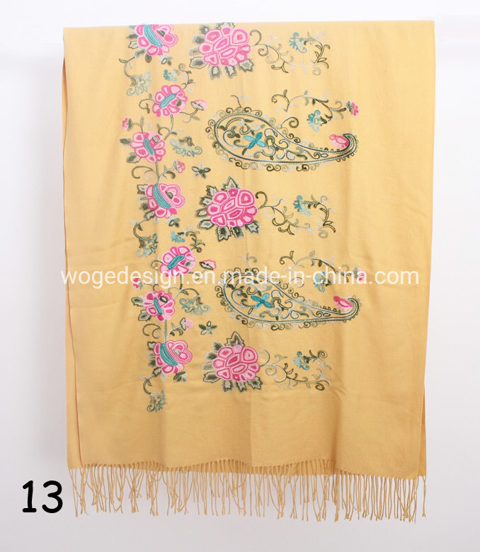 New Designer China Factory Vintage Women Cashmere Feeling Scarf Stole Winter Twill Boho Flower Embroidery Pashmina Shawl