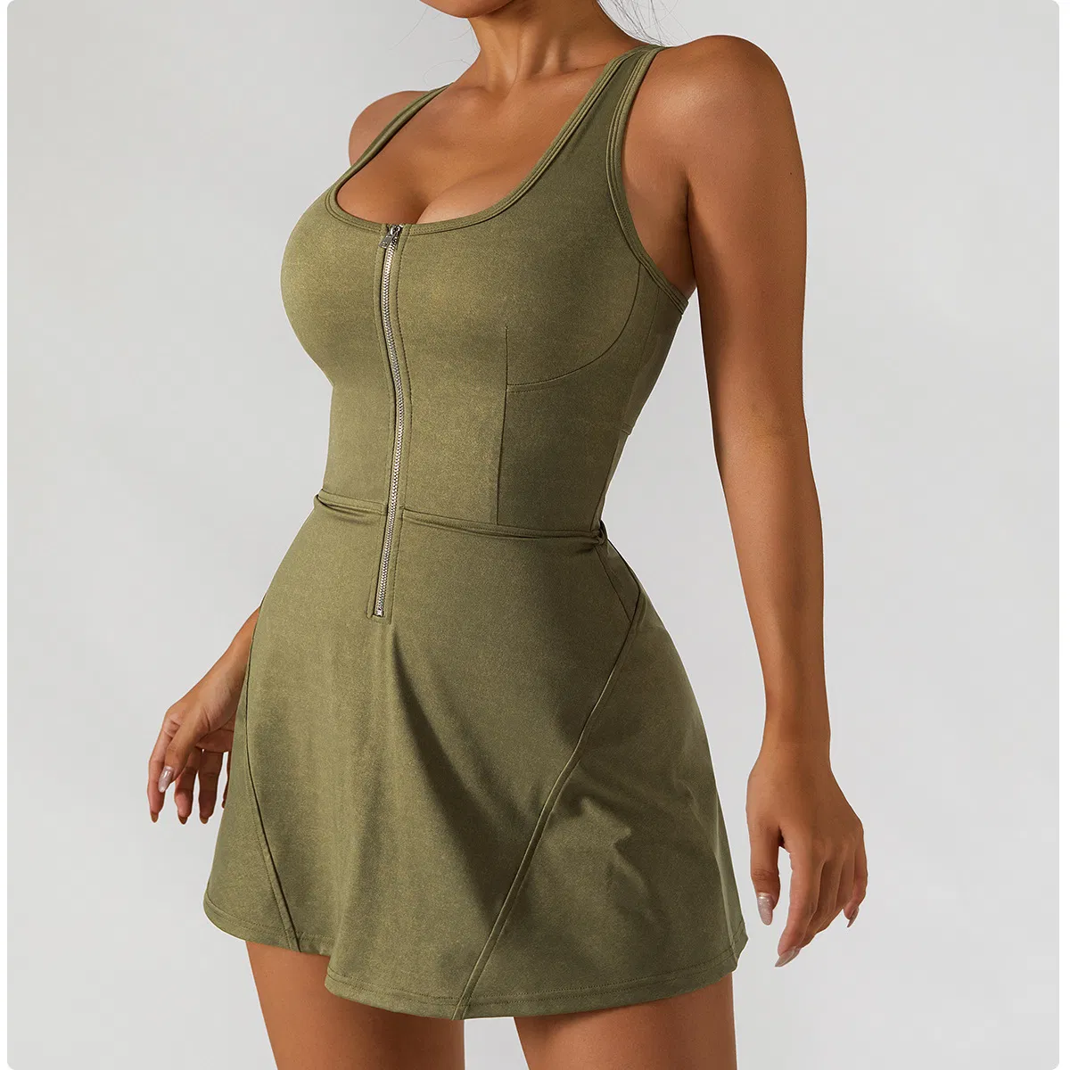 Wholesale Custom Tracksuit Women's Sports Tennis Dress Zipper Yoga Fitness Clothes Sleeveless Shirts Imitation Denim Anti-Glare Sports Skirt Wear