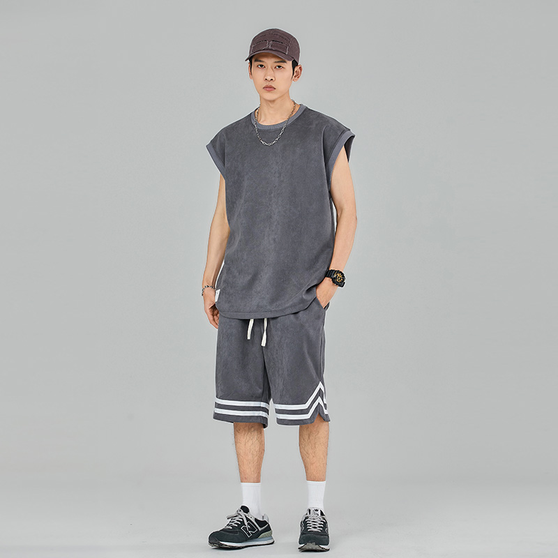 Suede Short-Sleeved T-Shirt and Shorts Two-Piece Casual Wear for Sports Couples