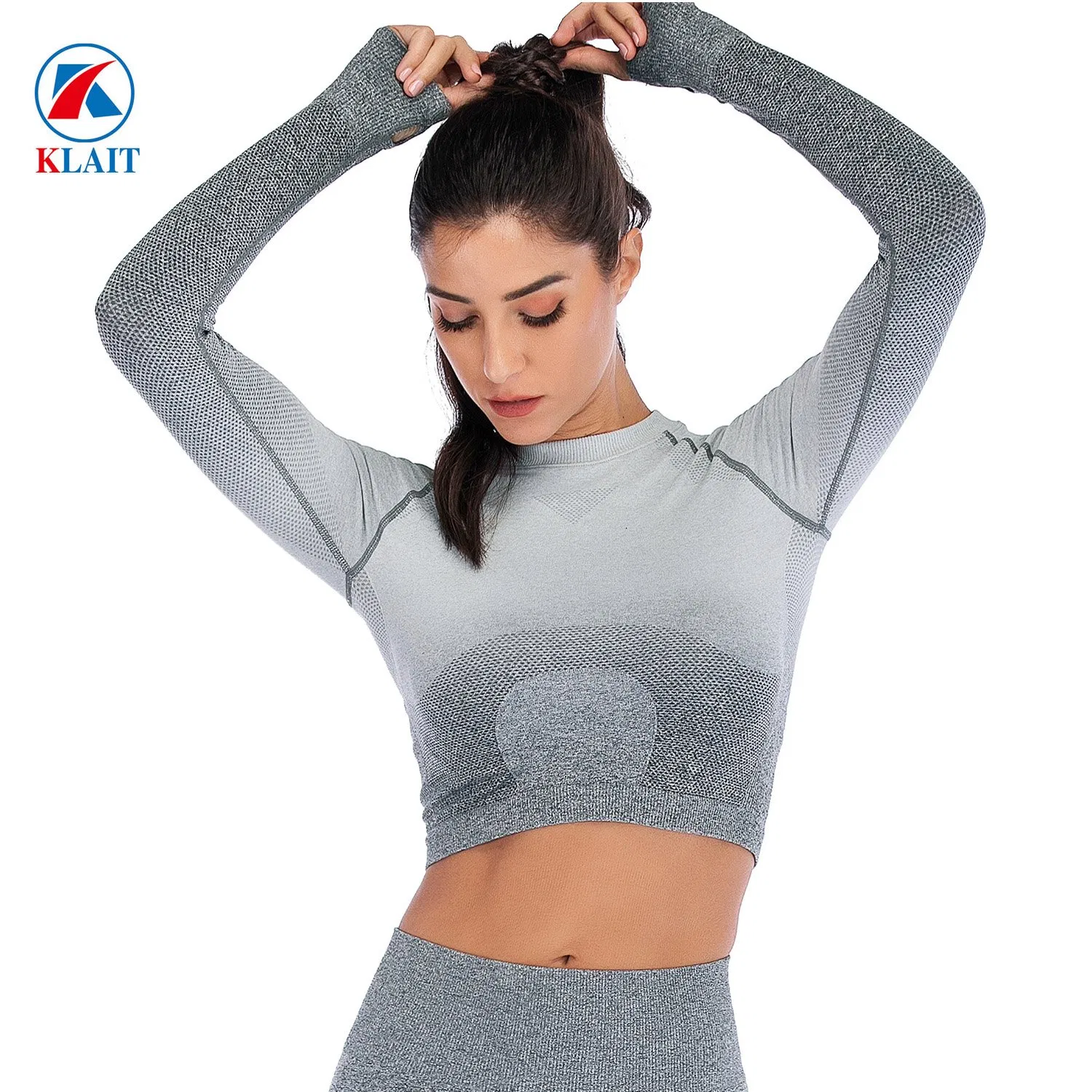 Seamless Gradient Female Outdoors Leisure Fitness Long Sleeve Casual Running Outfit Yoga Top Wear