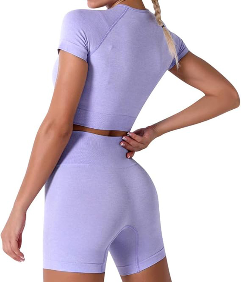 Short Sleeve Crop Top with High Waisted Running Shorts Sets Activewear