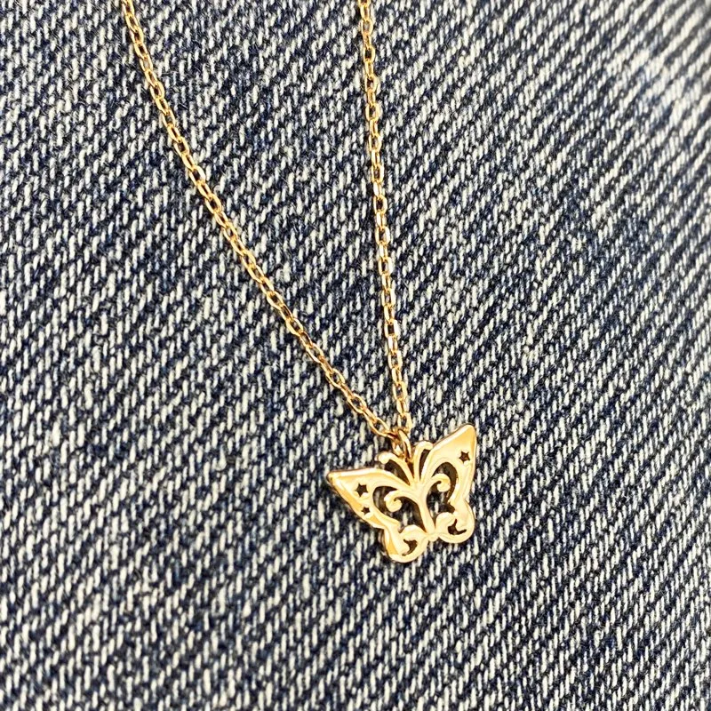 Amazon Fashion Ins Simple Butterfly Shaped Plain Design Necklace Sterling Silver Jewelry