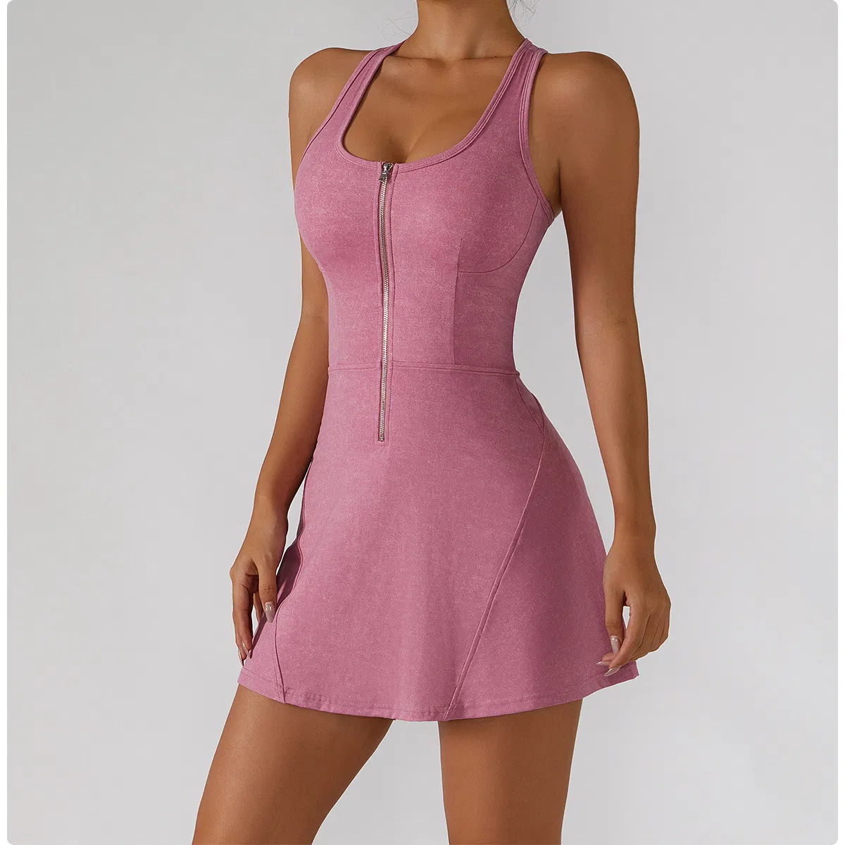 Wholesale Custom Tracksuit Women's Sports Tennis Dress Zipper Yoga Fitness Clothes Sleeveless Shirts Imitation Denim Anti-Glare Sports Skirt Wear