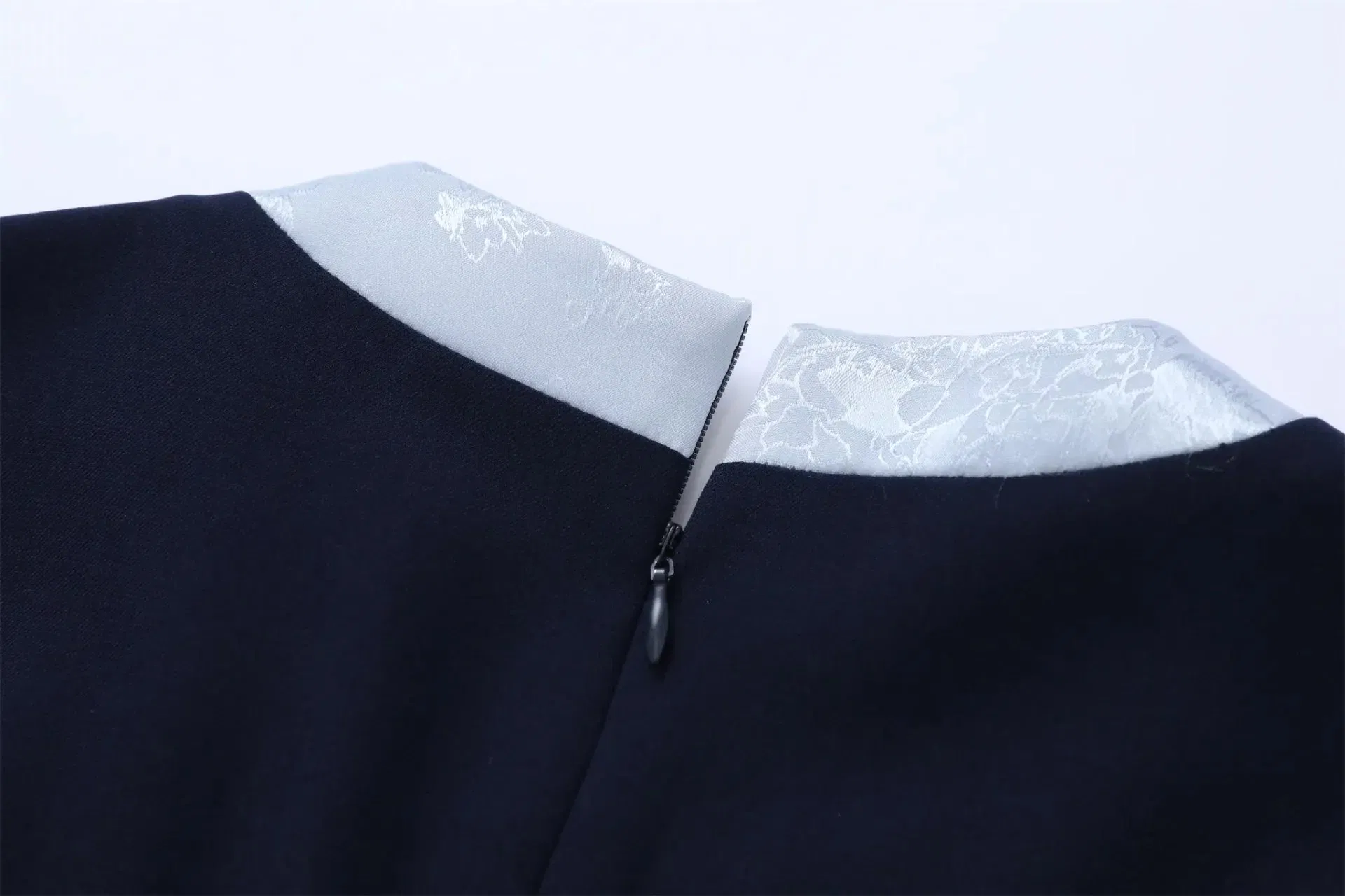 Ladies' Blue Polyester Office Dress with Bow Knot, Waist Belt &amp; 5-Point Sleeve - Formal Workwear Dress