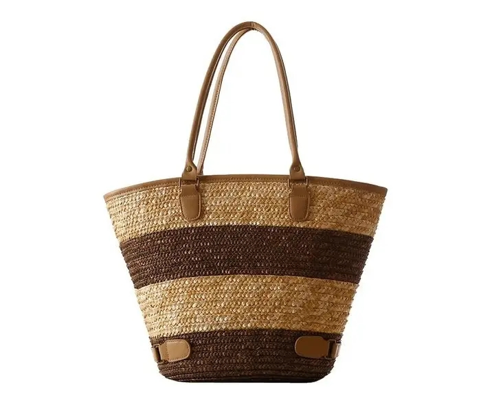 Summer Beach Rattan Woven Braid PU Leather Deco Tote Women Shoulder Woven Handbag Straw Tote Ba
