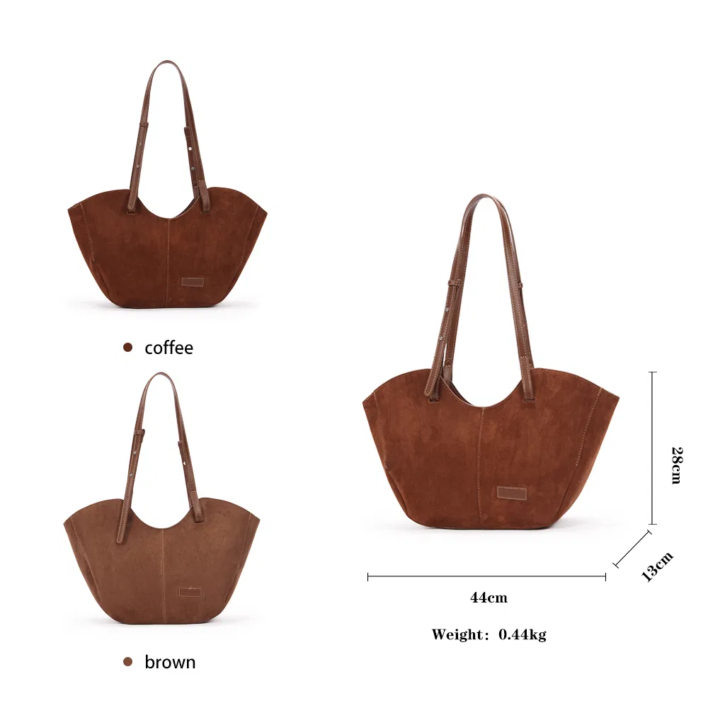 Stylish, Simple, High-Volume, Vintage Single-Shoulder Suede Underarm Tote in Solid Color