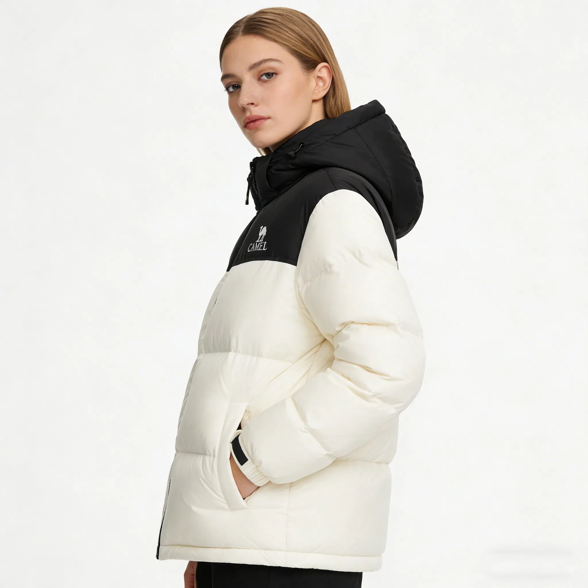 Camel Crown Patchwork Puffer Coat Unisex Color Block Cotton Down Jacket 2026 Autumn Winter Warm Thickened Outerwear