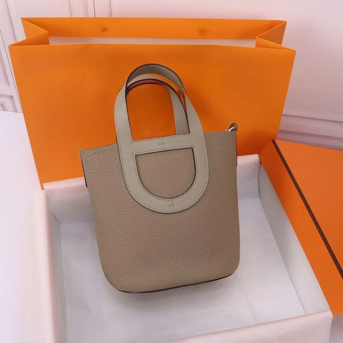 Unique Design Pig Nose Tote 18cm Tc Leather Foldable Top Solid Color Picotin Country Style Handbag