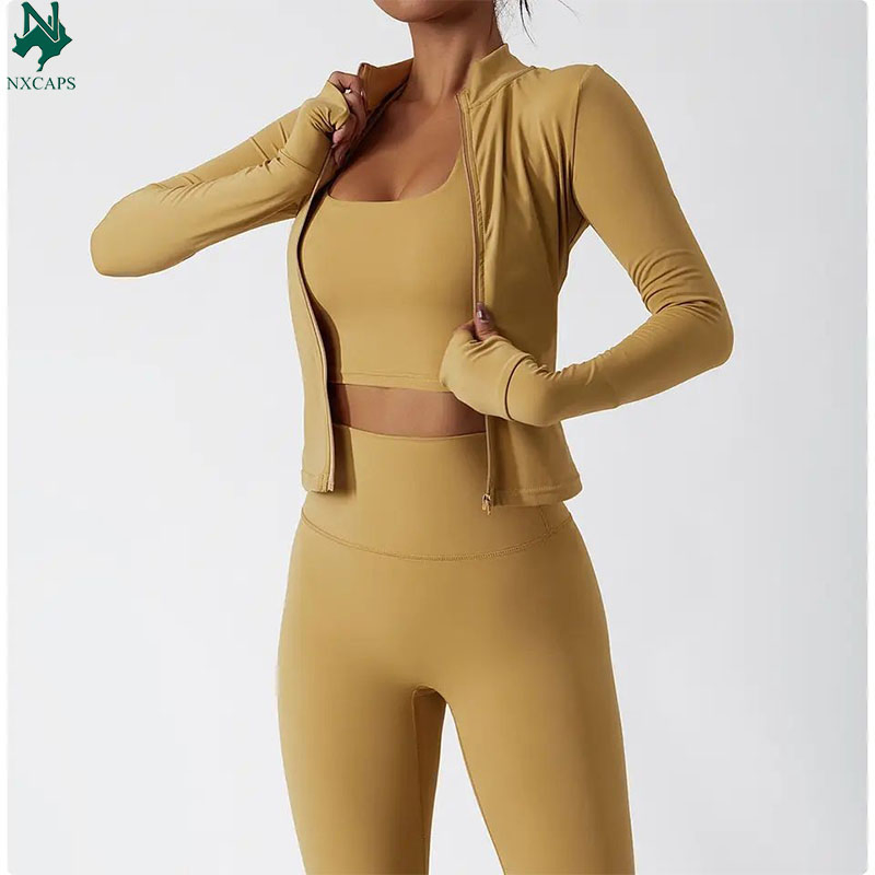 Fashion Women Fitness Clothing Custom Logo Women Long Sleeve Sports T-Shirt Fitness Active Wear Zipper Jacket Yoga Workout Tops Ropa