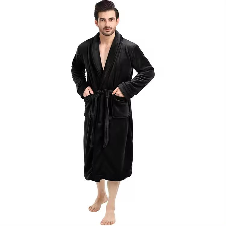 Men Fleece Bathrobe Plush Short Robe Long Sleeve Robe Attached Belt Soft Sleepwear Ladies Loungewear