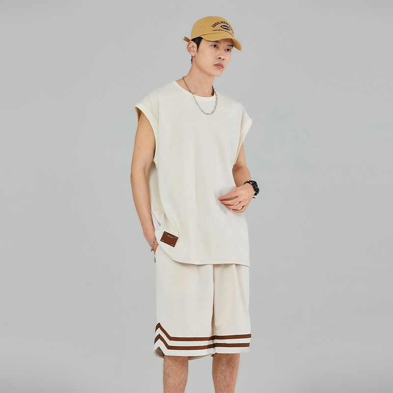 Suede Short-Sleeved T-Shirt and Shorts Two-Piece Casual Wear for Sports Couples