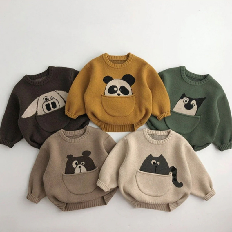Autumn Fashion Casual Pullover Sweater Kids Cute Cotton Jacquard Cartoon Pattern Toddler Clothes