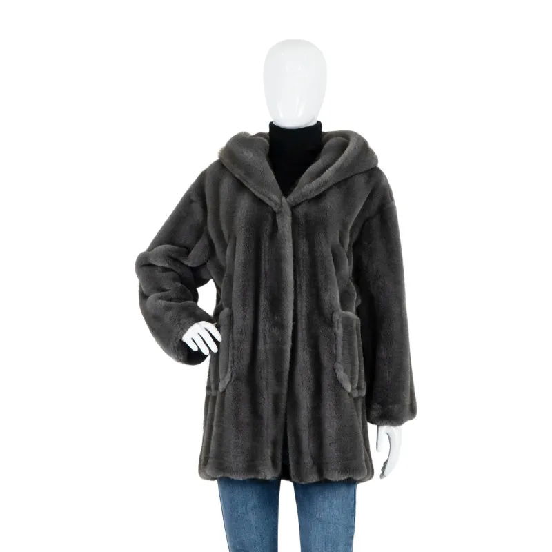 Faux Chinchilla Hooded Jacket