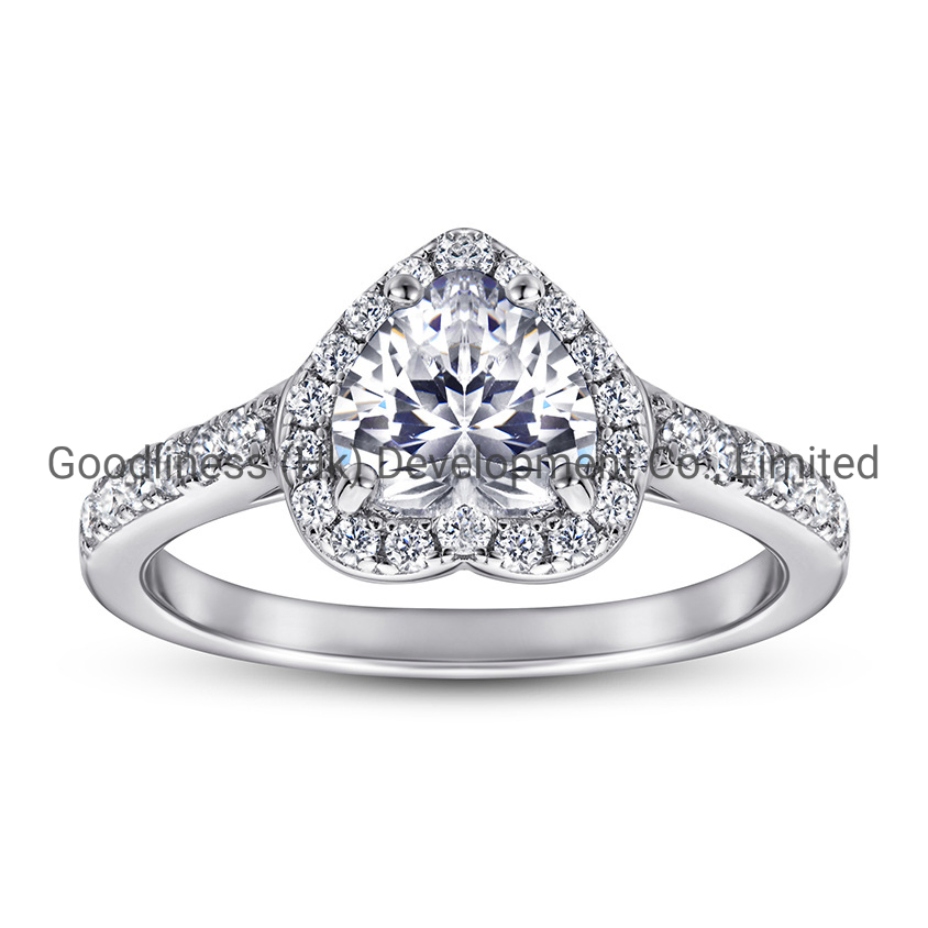 925 Sterling Silver Women Heart Halo Engagement Rings Fashion Jewelry