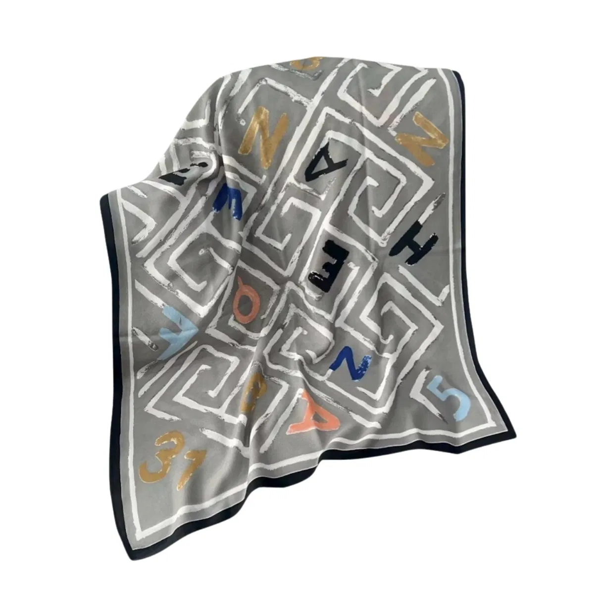 Abstract Number Maze Fashion Scarf Polyester Printed Lady Shawl Hijab Muslim Headband