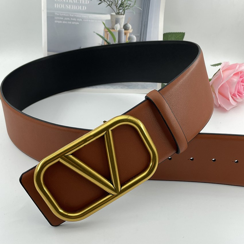 Ladies Luxury Brand 7cm Width Red Waist Belts High Quality Two Side Wear Reversible Genuine Leather Designer V Belt for Women - Designer PU Leather Belts