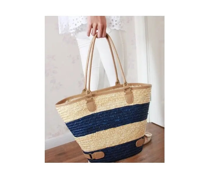 Summer Beach Rattan Woven Braid PU Leather Deco Tote Women Shoulder Woven Handbag Straw Tote Ba