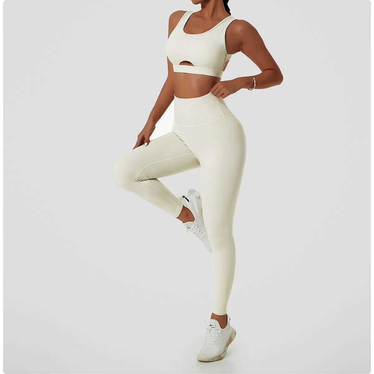 Eco Friendly Recycled Fabric Activewear Nude Sport Bra Yoga Clothing Set Sustainable Gym Fitness Sets