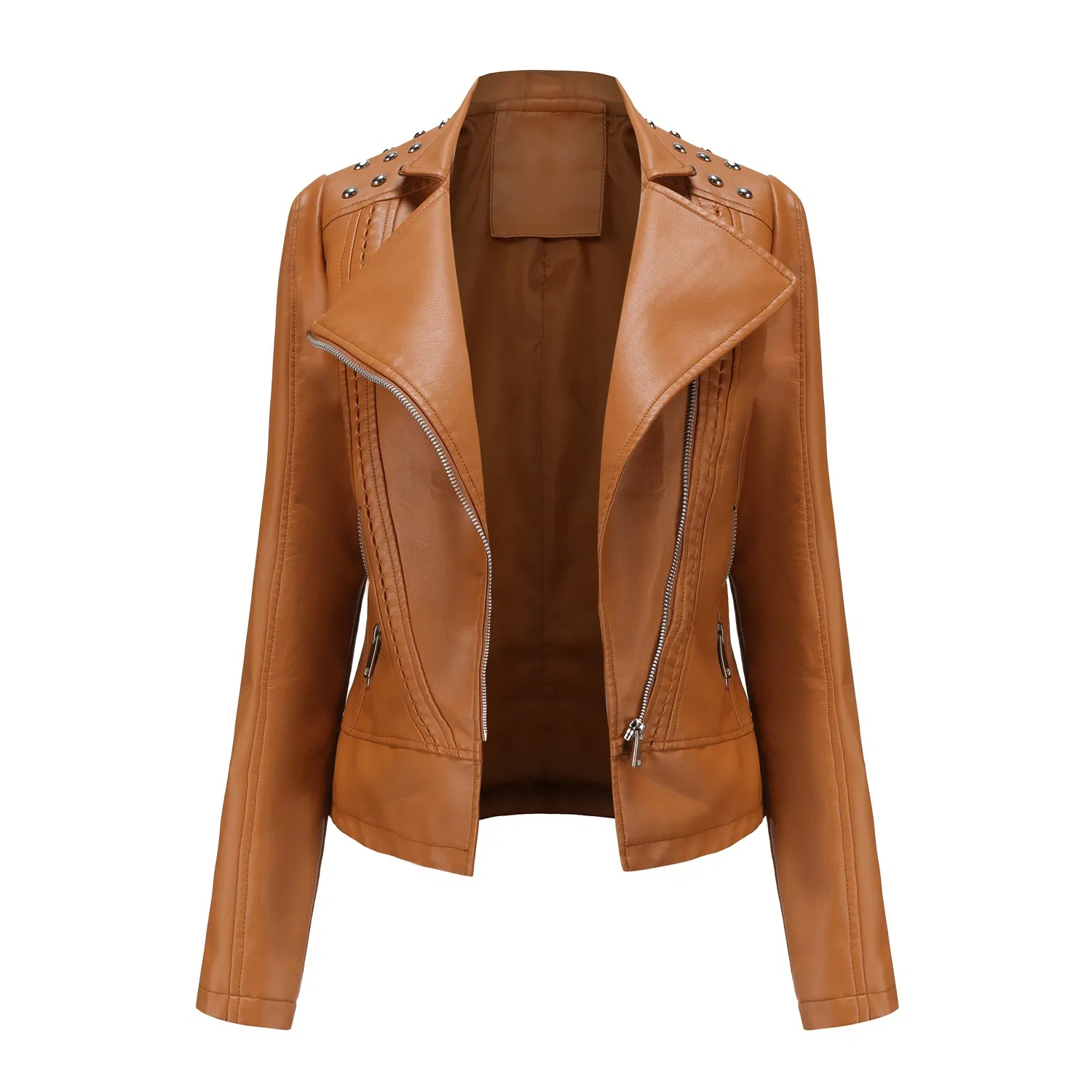 Women's Lightweight Faux Leather Motorcycle Jacket Spring Fall Custom Size PU Outerwear