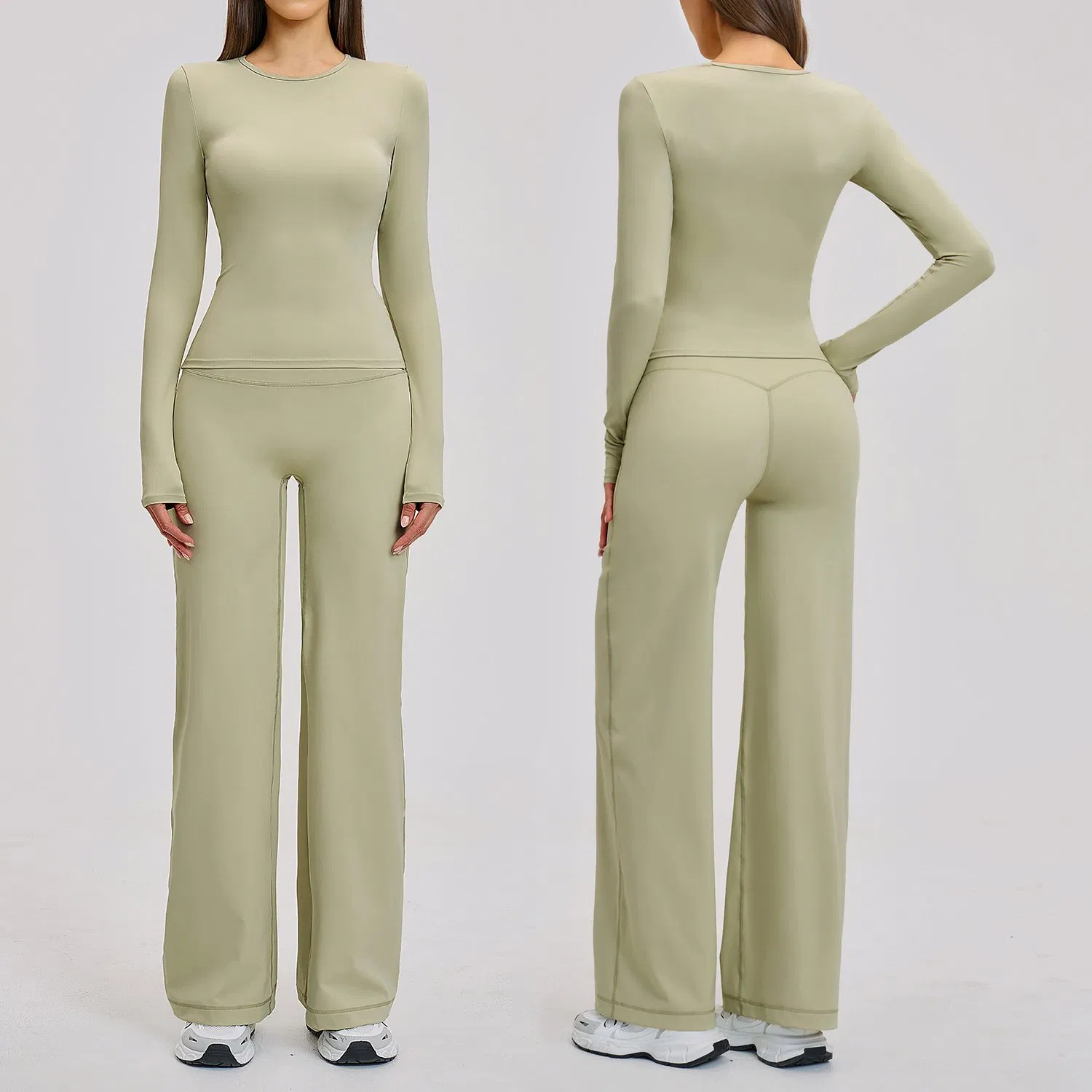 Classic Y2K Yoga Apparel for Women Gym Fitness Outfits Long Sleeve T Shirts Basic Compression Going out Crop Tops Athletic Workout Wide Leg Pants