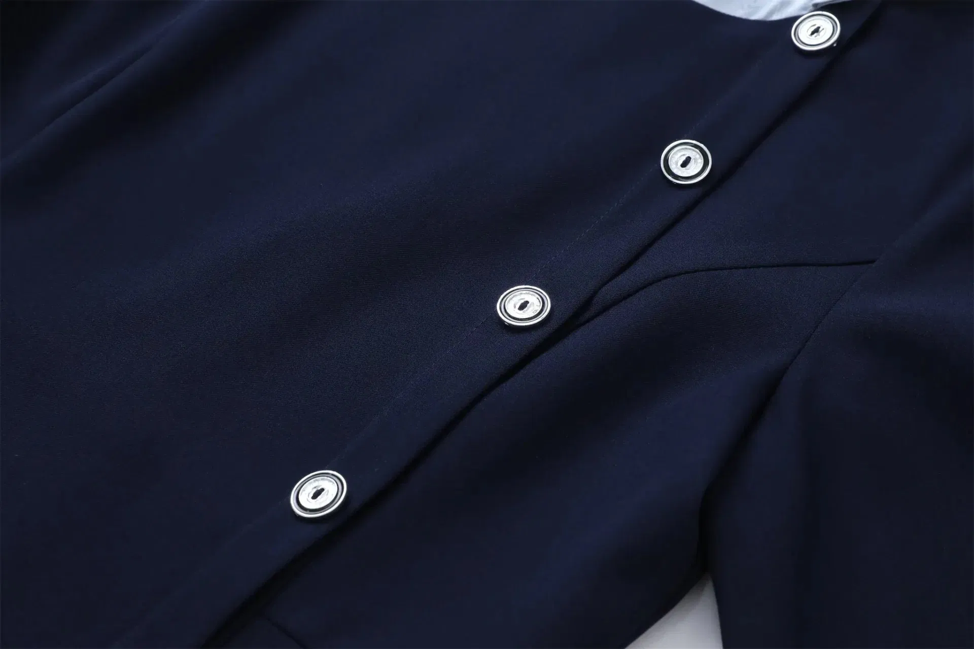 Ladies' Blue Polyester Office Dress with Bow Knot, Waist Belt &amp; 5-Point Sleeve - Formal Workwear Dress