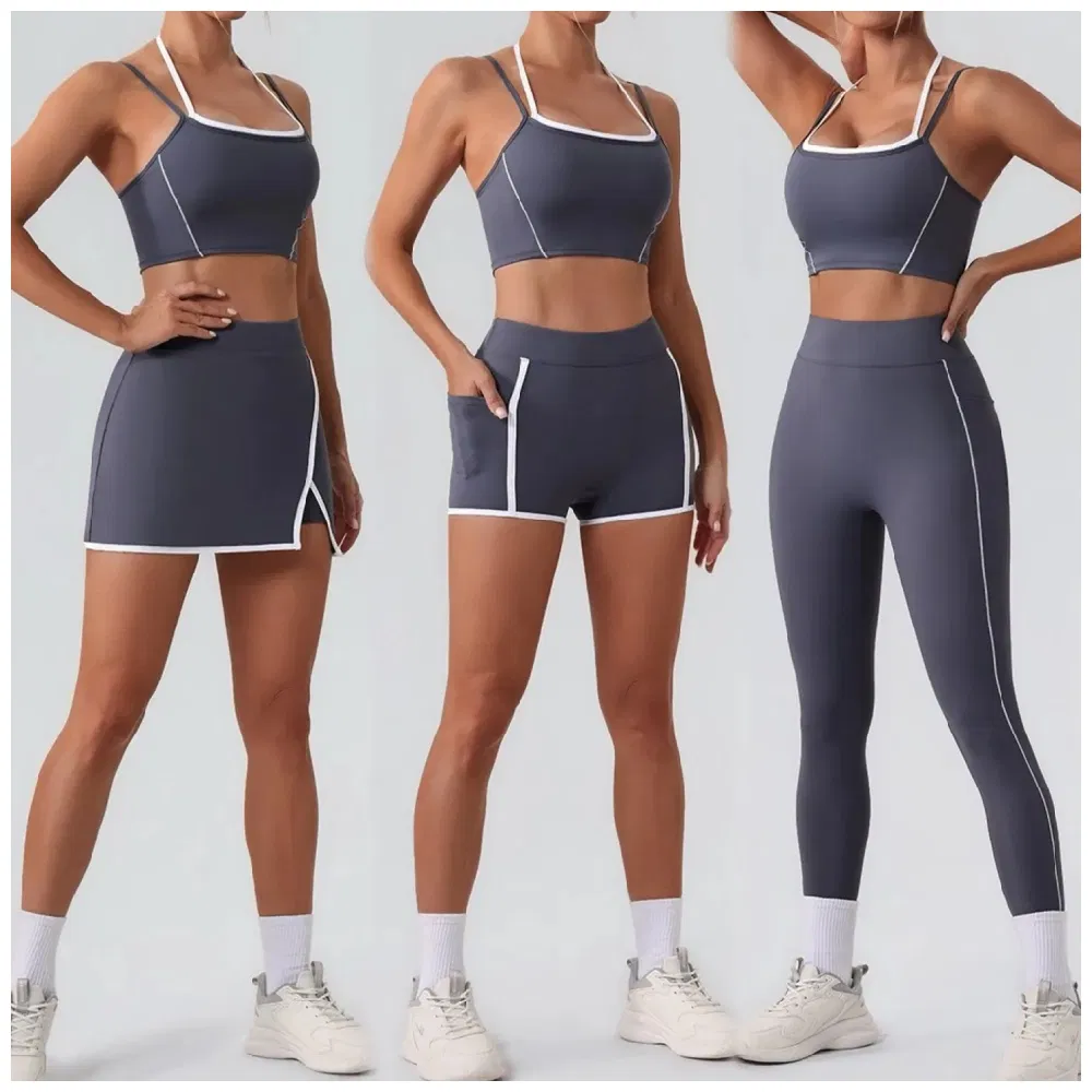 New Fashion 4PCS Cute Workout Sets Gym Tennis Wear for Women, Tank Top Matching High Waist Booty Lifting Shorts + Yoga Leggings + Active Skirts Outfits