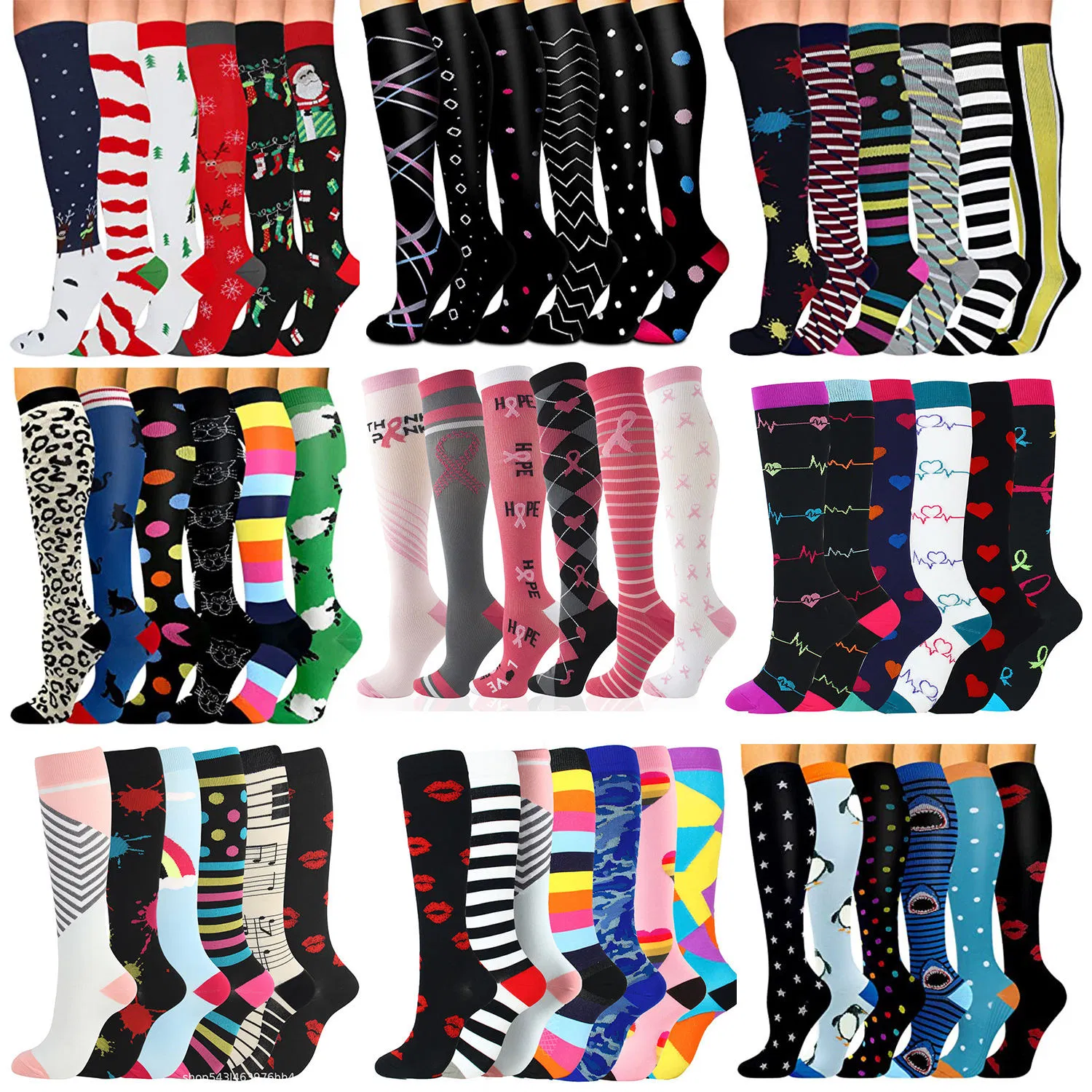 High Quality Custom Compression Socks Unisex Plus Size Women Knee High Socks Nurse Medical Compression Socks